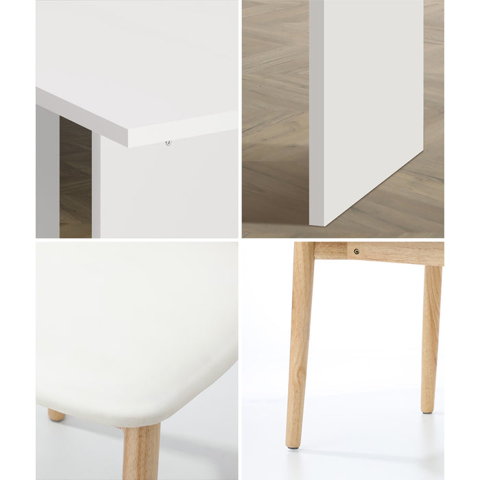 4-Seater Dining Table And Chairs Wooden Furniture Set Natural & White