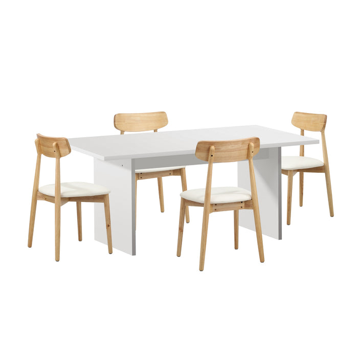 4-Seater Dining Table And Chairs Wooden Furniture Set Natural & White