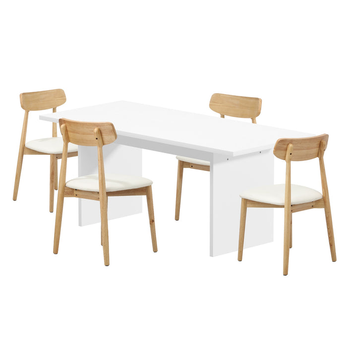 4-Seater Dining Table And Chairs Wooden Furniture Set Natural & White