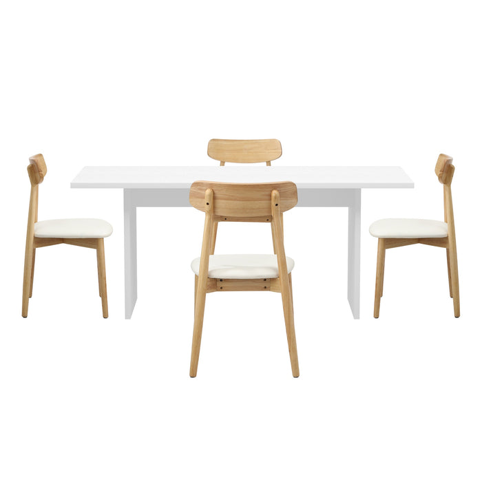 4-Seater Dining Table And Chairs Wooden Furniture Set Natural & White