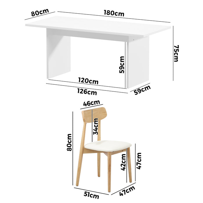 4-Seater Dining Table And Chairs Wooden Furniture Set Natural & White