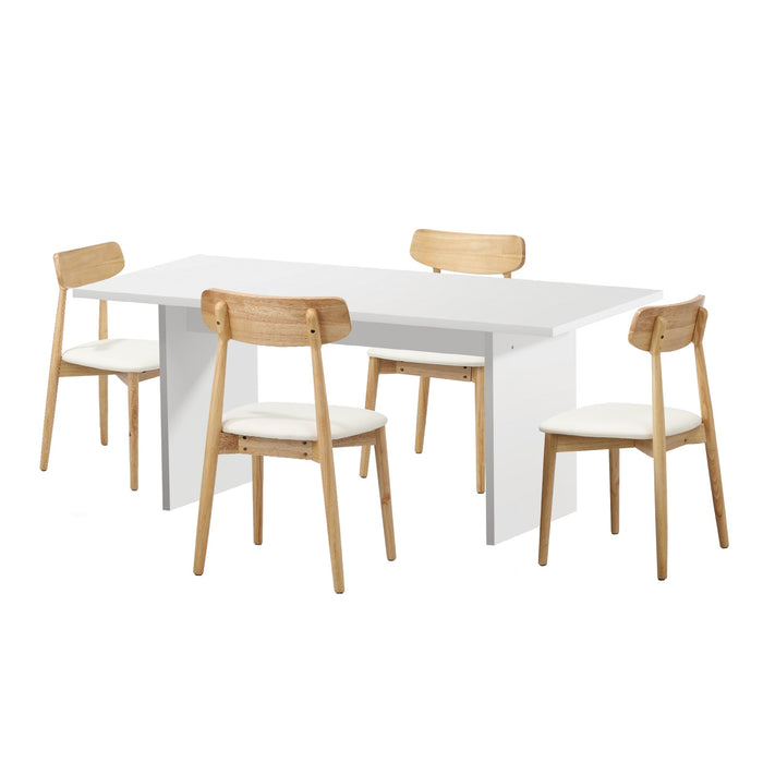 4-Seater Dining Table And Chairs Wooden Furniture Set Natural & White