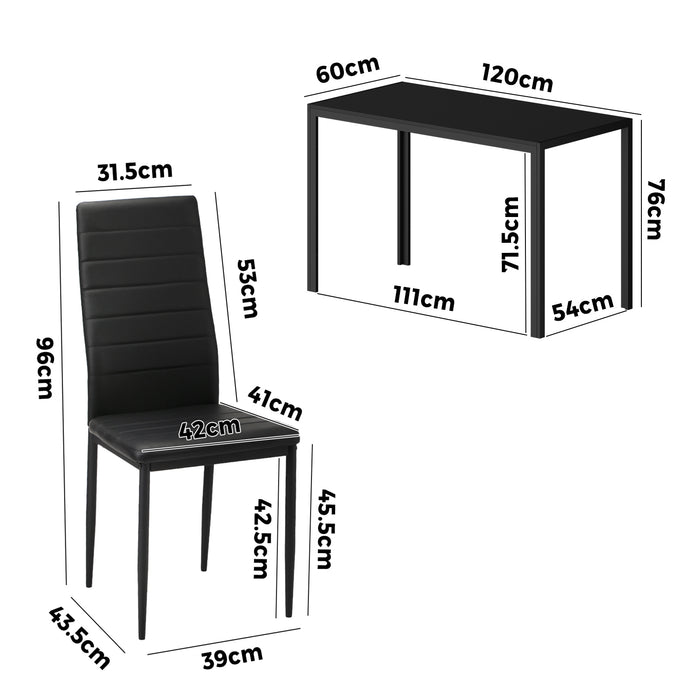 120Cm Rectangle Dining Table With 4Pcs Dining Chairs Wooden Black