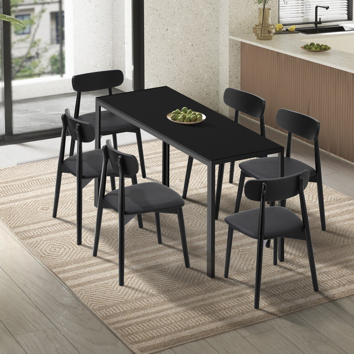 1.4M Dining Table Set With 6Pcs Wooden Chairs Pu Leather Black
