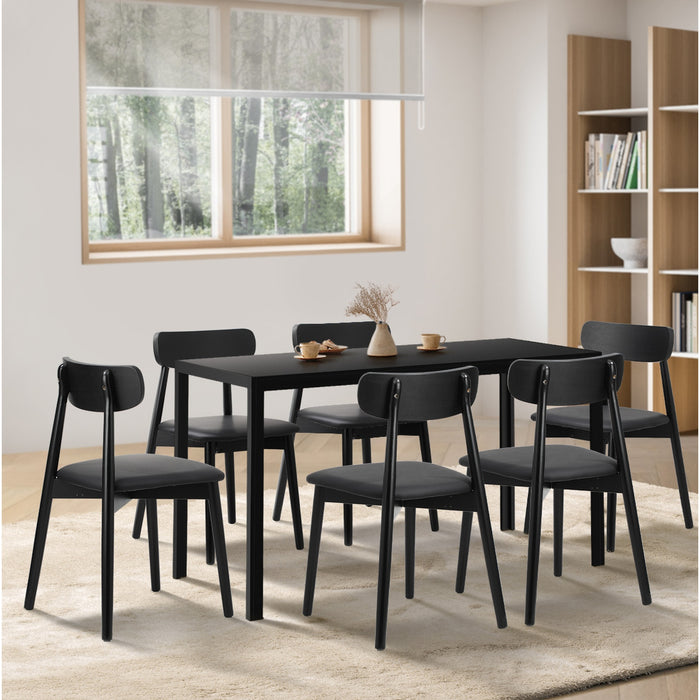 1.4M Dining Table Set With 6Pcs Wooden Chairs Pu Leather Black