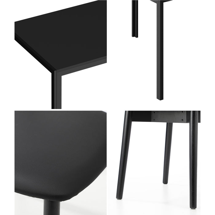 1.4M Dining Table Set With 6Pcs Wooden Chairs Pu Leather Black