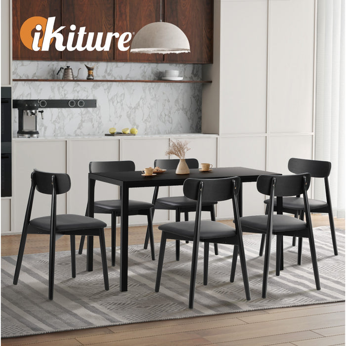 1.4M Dining Table Set With 6Pcs Wooden Chairs Pu Leather Black