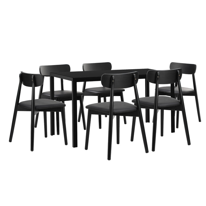 1.4M Dining Table Set With 6Pcs Wooden Chairs Pu Leather Black