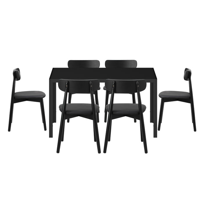 1.4M Dining Table Set With 6Pcs Wooden Chairs Pu Leather Black