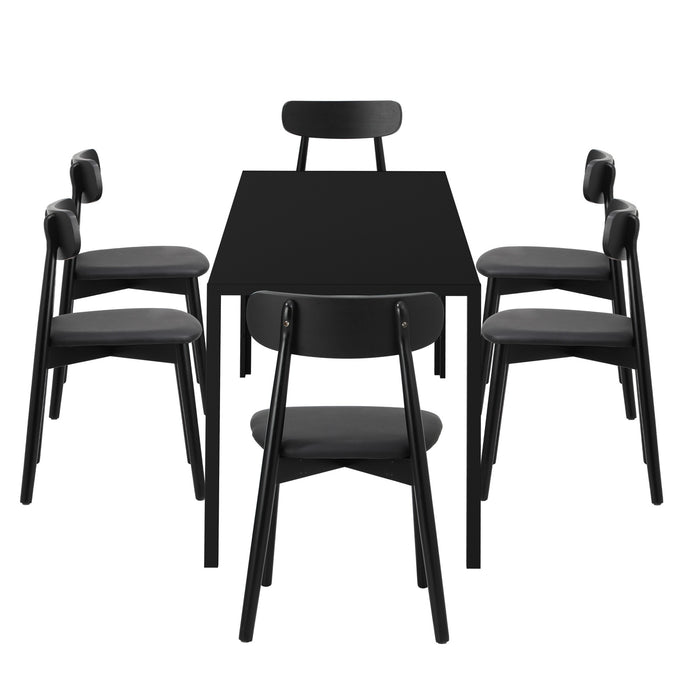 1.4M Dining Table Set With 6Pcs Wooden Chairs Pu Leather Black