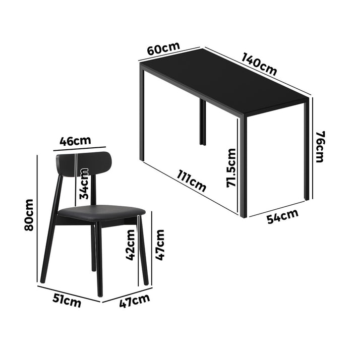 1.4M Dining Table Set With 6Pcs Wooden Chairs Pu Leather Black