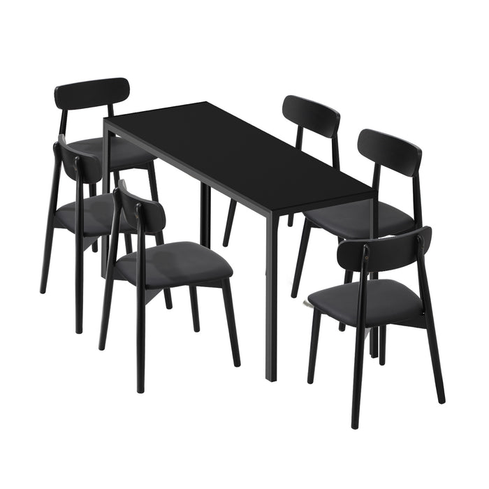 1.4M Dining Table Set With 6Pcs Wooden Chairs Pu Leather Black