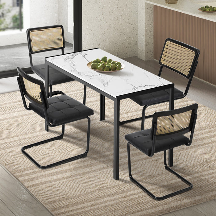 120Cm Rectangle Dining Table With 4Pcs Dining Chairs Leather Black