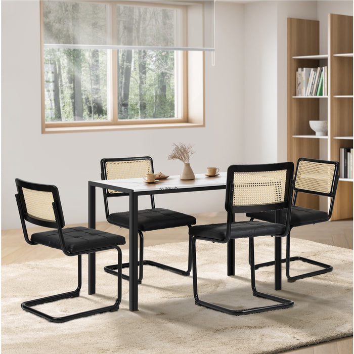 120Cm Rectangle Dining Table With 4Pcs Dining Chairs Leather Black