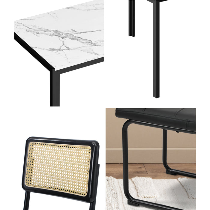 120Cm Rectangle Dining Table With 4Pcs Dining Chairs Leather Black