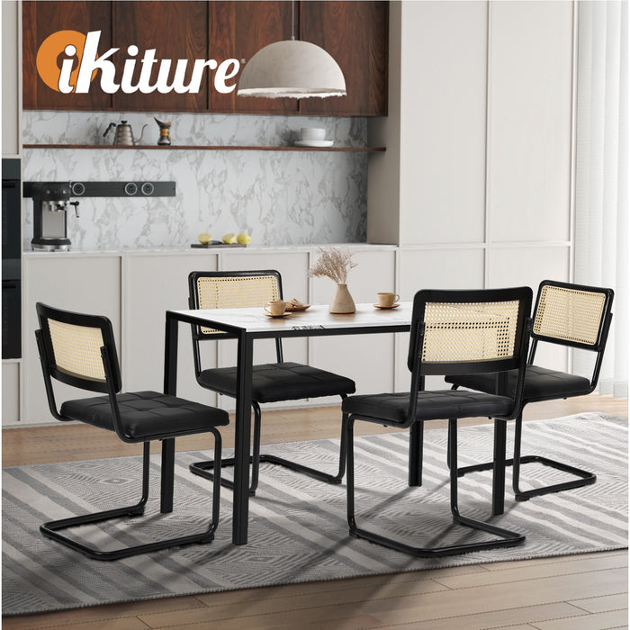120Cm Rectangle Dining Table With 4Pcs Dining Chairs Leather Black