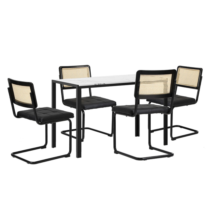 120Cm Rectangle Dining Table With 4Pcs Dining Chairs Leather Black