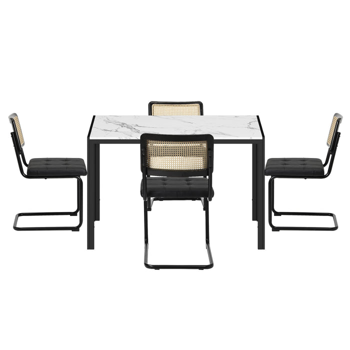 120Cm Rectangle Dining Table With 4Pcs Dining Chairs Leather Black