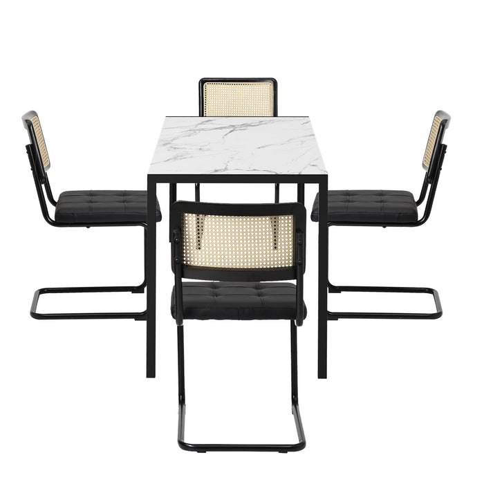 120Cm Rectangle Dining Table With 4Pcs Dining Chairs Leather Black