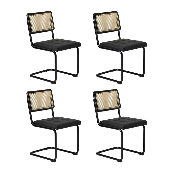 120Cm Rectangle Dining Table With 4Pcs Dining Chairs Leather Black