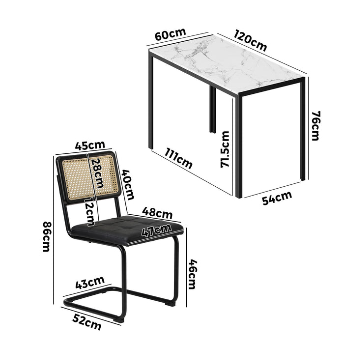 120Cm Rectangle Dining Table With 4Pcs Dining Chairs Leather Black