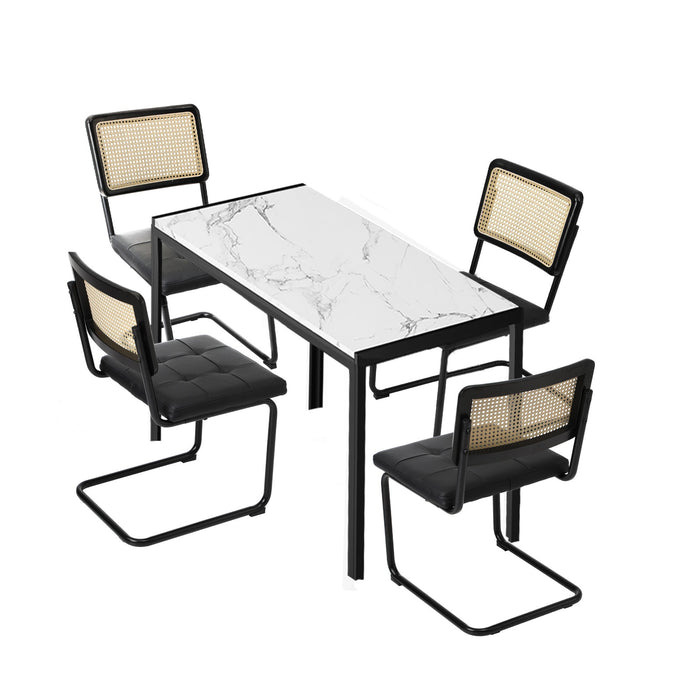 120Cm Rectangle Dining Table With 4Pcs Dining Chairs Leather Black
