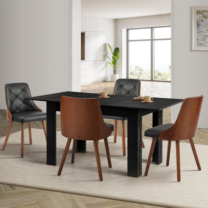 Extendable Dining Table With 4Pcs Dining Chairs Pu Leather Black