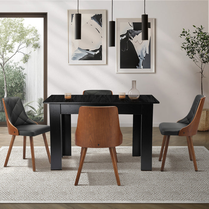 Extendable Dining Table With 4Pcs Dining Chairs Pu Leather Black