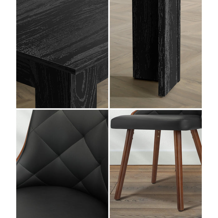 Extendable Dining Table With 4Pcs Dining Chairs Pu Leather Black