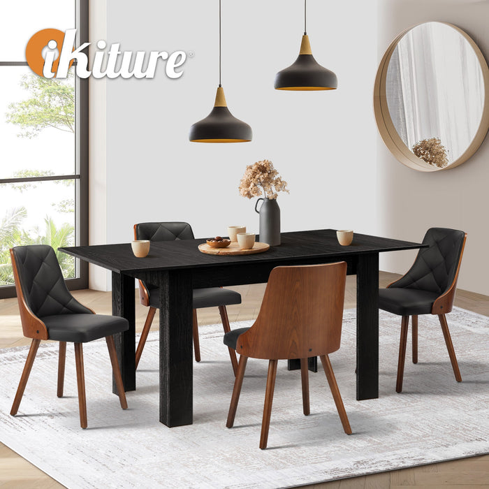 Extendable Dining Table With 4Pcs Dining Chairs Pu Leather Black