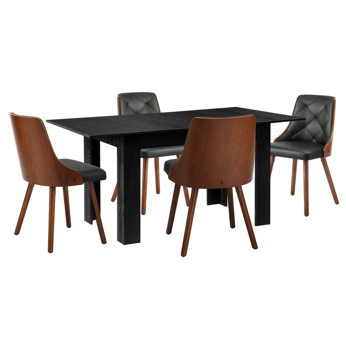 Extendable Dining Table With 4Pcs Dining Chairs Pu Leather Black