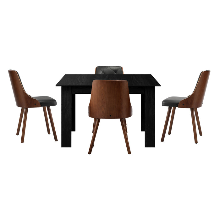 Extendable Dining Table With 4Pcs Dining Chairs Pu Leather Black