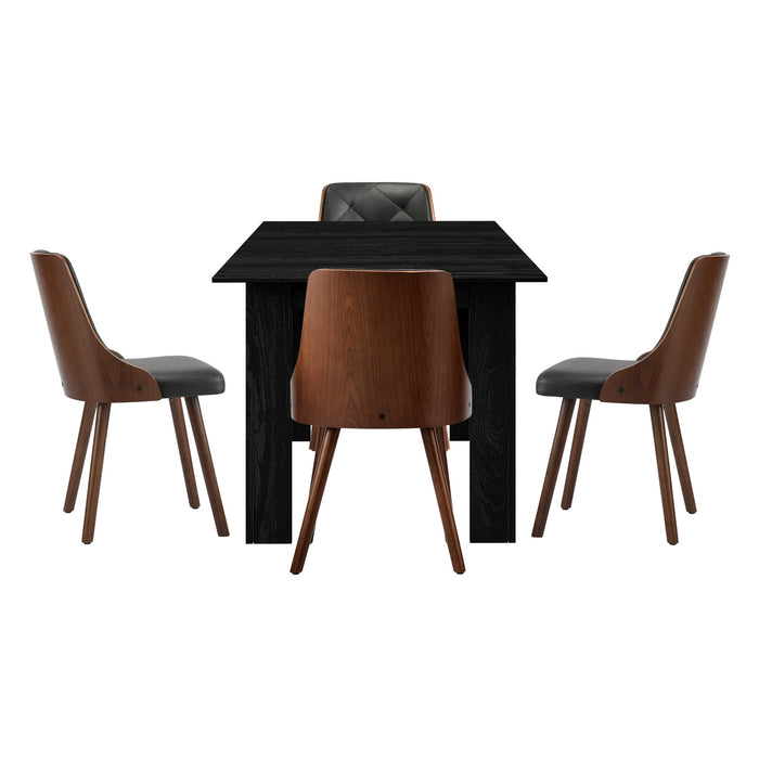 Extendable Dining Table With 4Pcs Dining Chairs Pu Leather Black