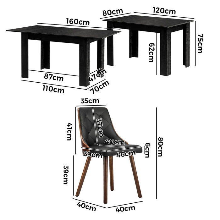 Extendable Dining Table With 4Pcs Dining Chairs Pu Leather Black