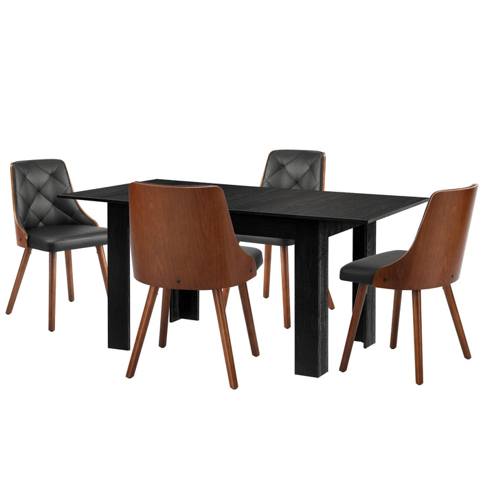 Extendable Dining Table With 4Pcs Dining Chairs Pu Leather Black