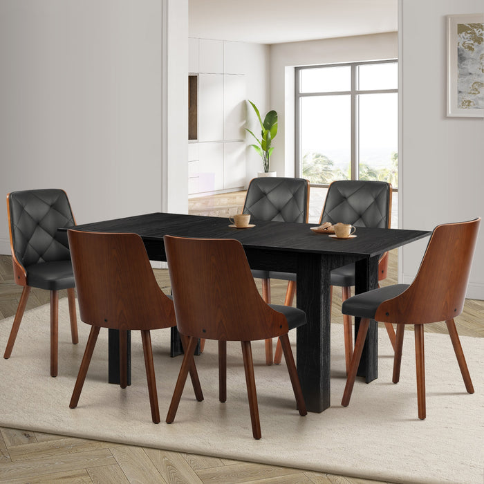 Extendable Dining Table With 6Pcs Dining Chairs Pu Leather Black