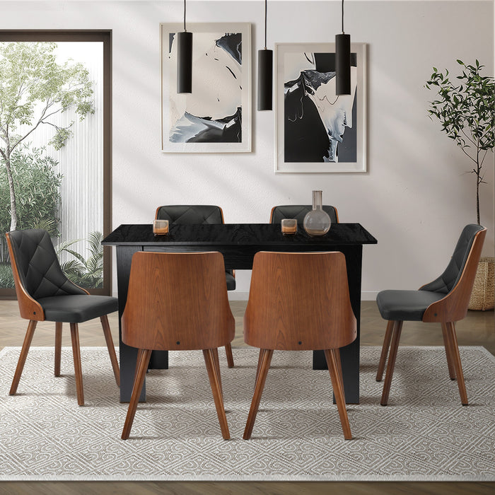 Extendable Dining Table With 6Pcs Dining Chairs Pu Leather Black