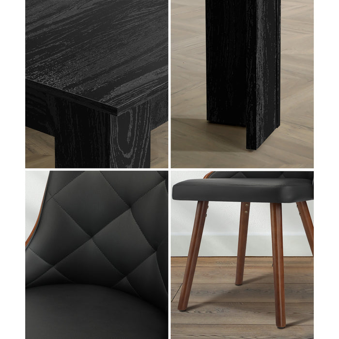 Extendable Dining Table With 6Pcs Dining Chairs Pu Leather Black