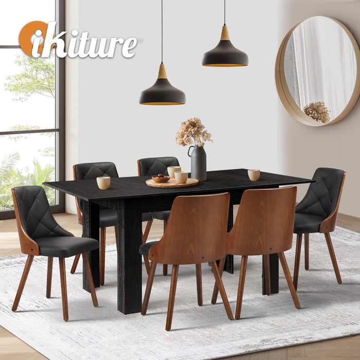 Extendable Dining Table With 6Pcs Dining Chairs Pu Leather Black