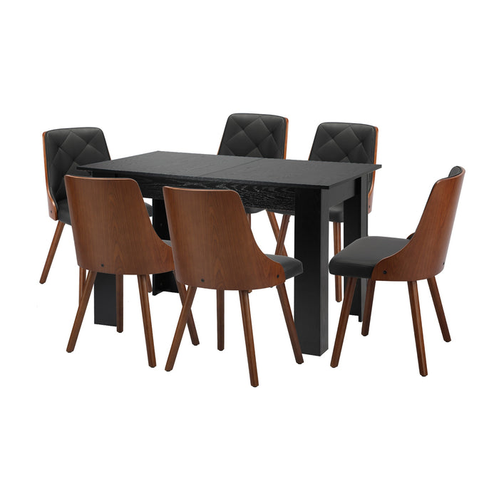 Extendable Dining Table With 6Pcs Dining Chairs Pu Leather Black
