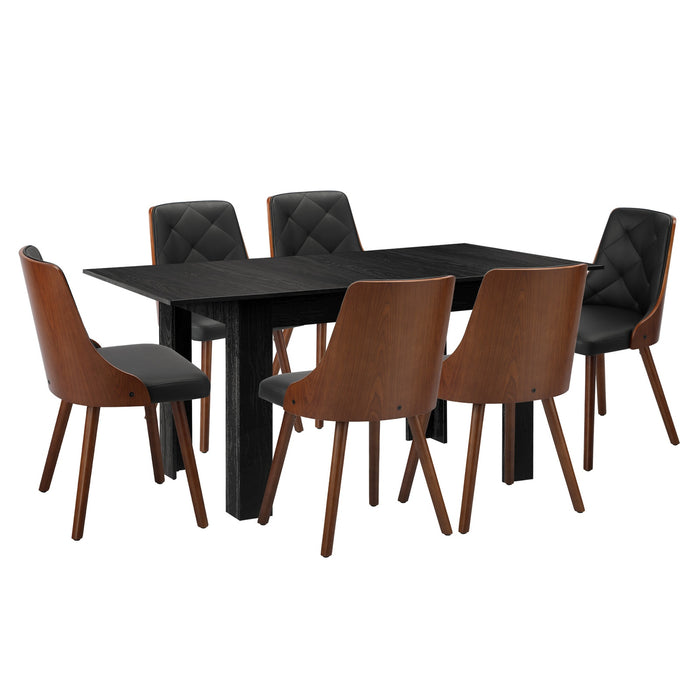 Extendable Dining Table With 6Pcs Dining Chairs Pu Leather Black