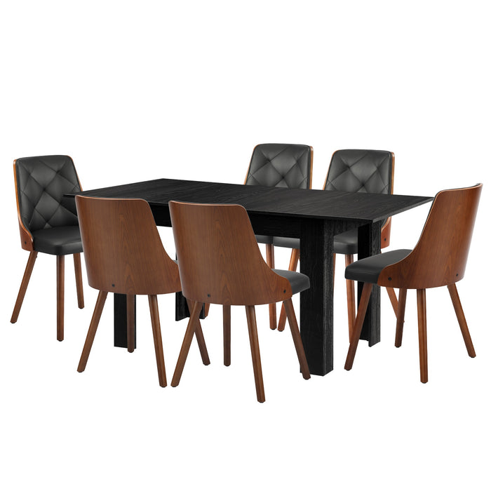 Extendable Dining Table With 6Pcs Dining Chairs Pu Leather Black