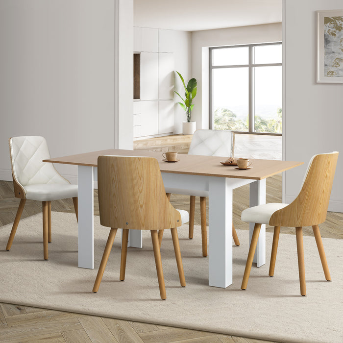 160Cm Extendable Dining Table With 4Pcs Dining Chairs Pu Leather White