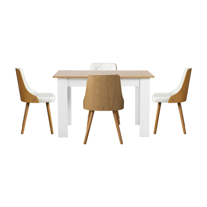 160Cm Extendable Dining Table With 4Pcs Dining Chairs Pu Leather White