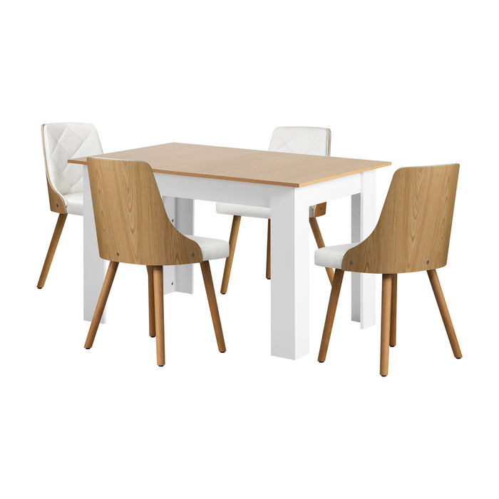 160Cm Extendable Dining Table With 4Pcs Dining Chairs Pu Leather White