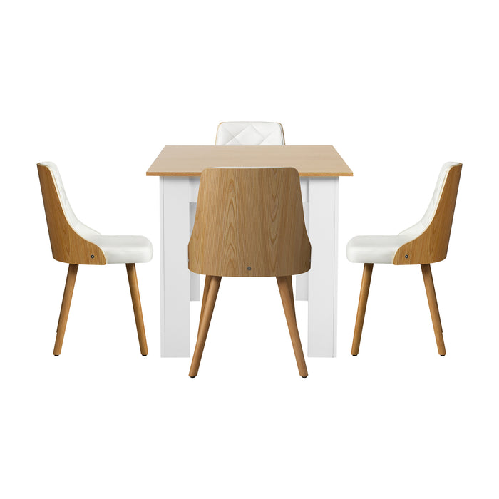 160Cm Extendable Dining Table With 4Pcs Dining Chairs Pu Leather White