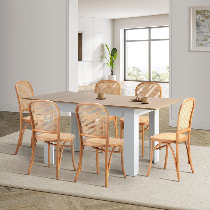 160Cm Extendable Dining Table With 6Pcs Dining Chairs Rattan Natural