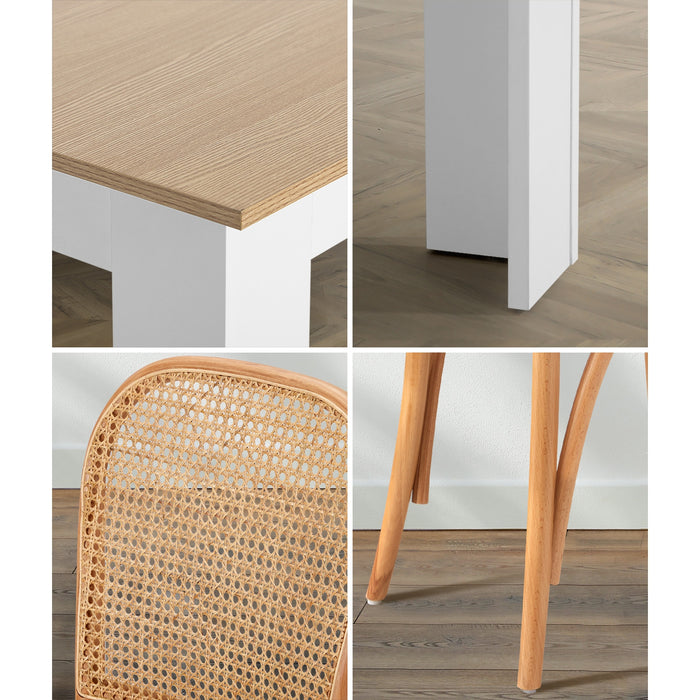 160Cm Extendable Dining Table With 6Pcs Dining Chairs Rattan Natural