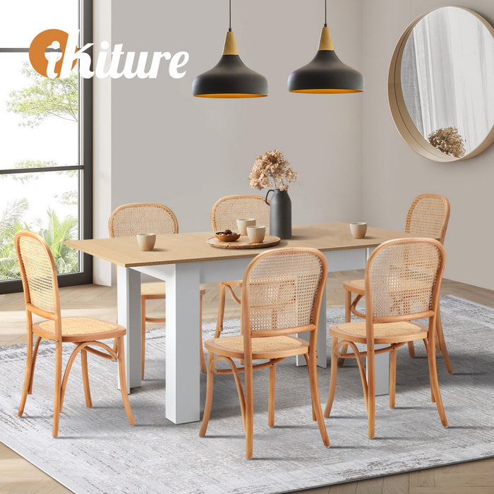 160Cm Extendable Dining Table With 6Pcs Dining Chairs Rattan Natural