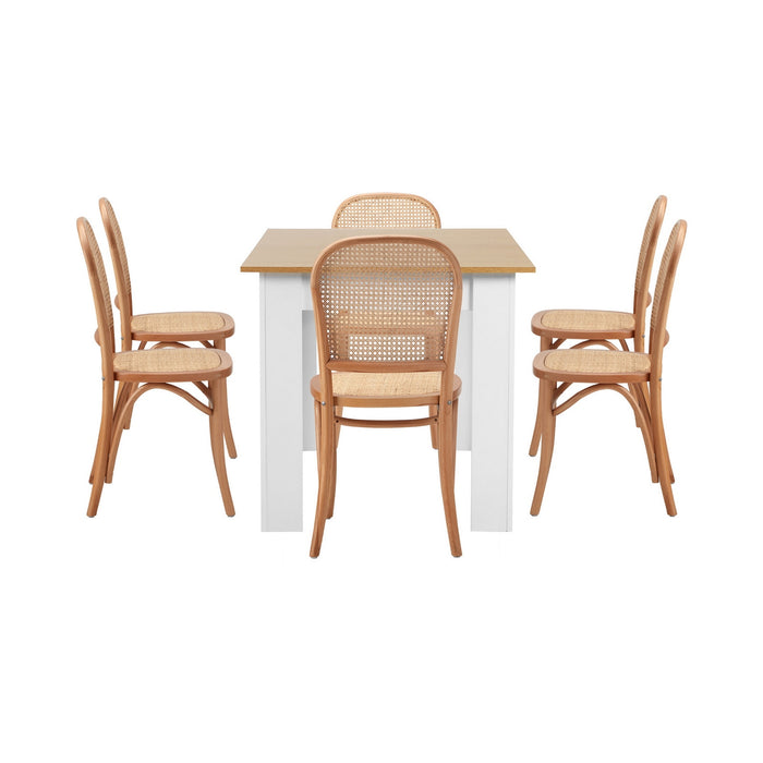 160Cm Extendable Dining Table With 6Pcs Dining Chairs Rattan Natural